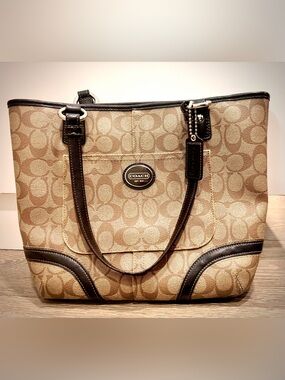 Coach Signature Canvas Tote in Khaki and Brown